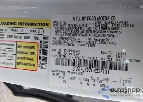 2013 Ford Fusion Titanium from USA, damaged, VIN 3FA6P0K97DR237131
